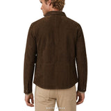 Men's Brown Suede Snap-Button Trucker Shirt Jacket – view 2