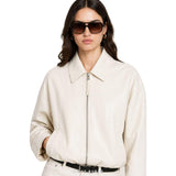 Women's White Leather Minimal Zip Jacket