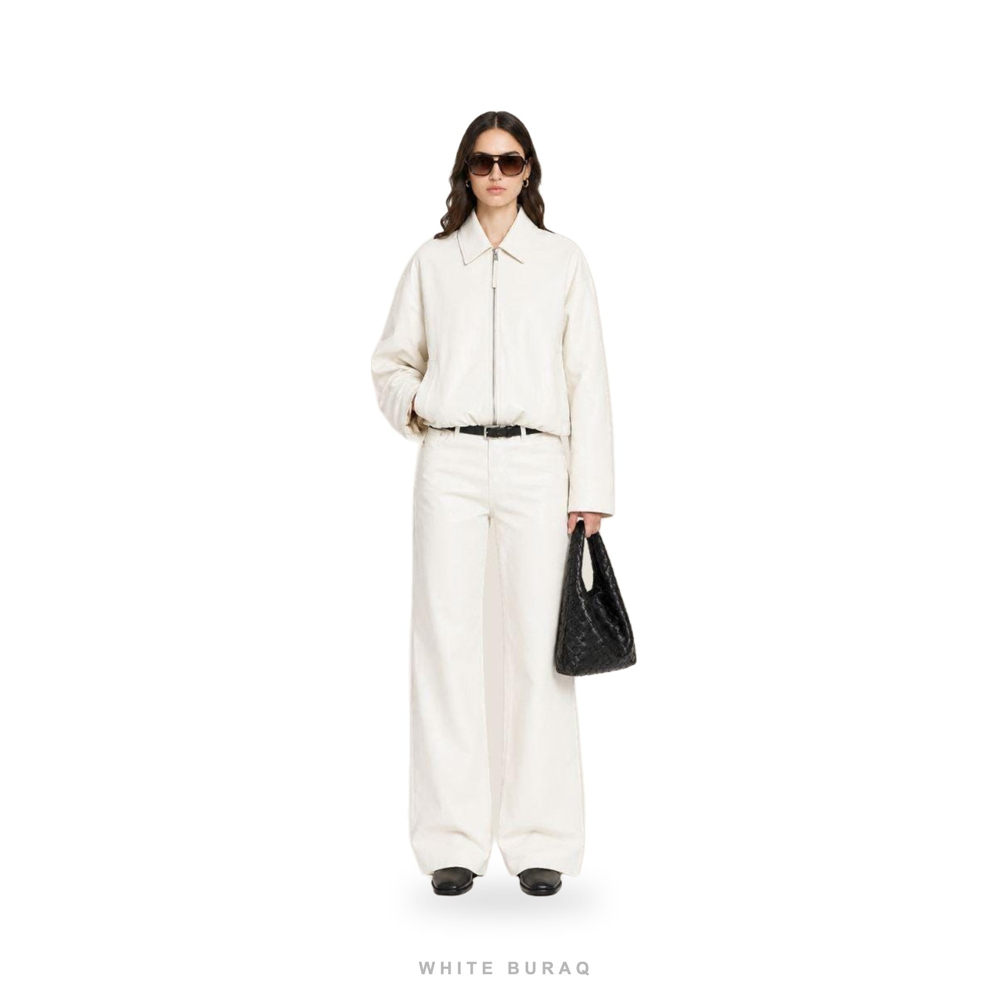 Women's White Leather Minimal Zip Jacket – view 2