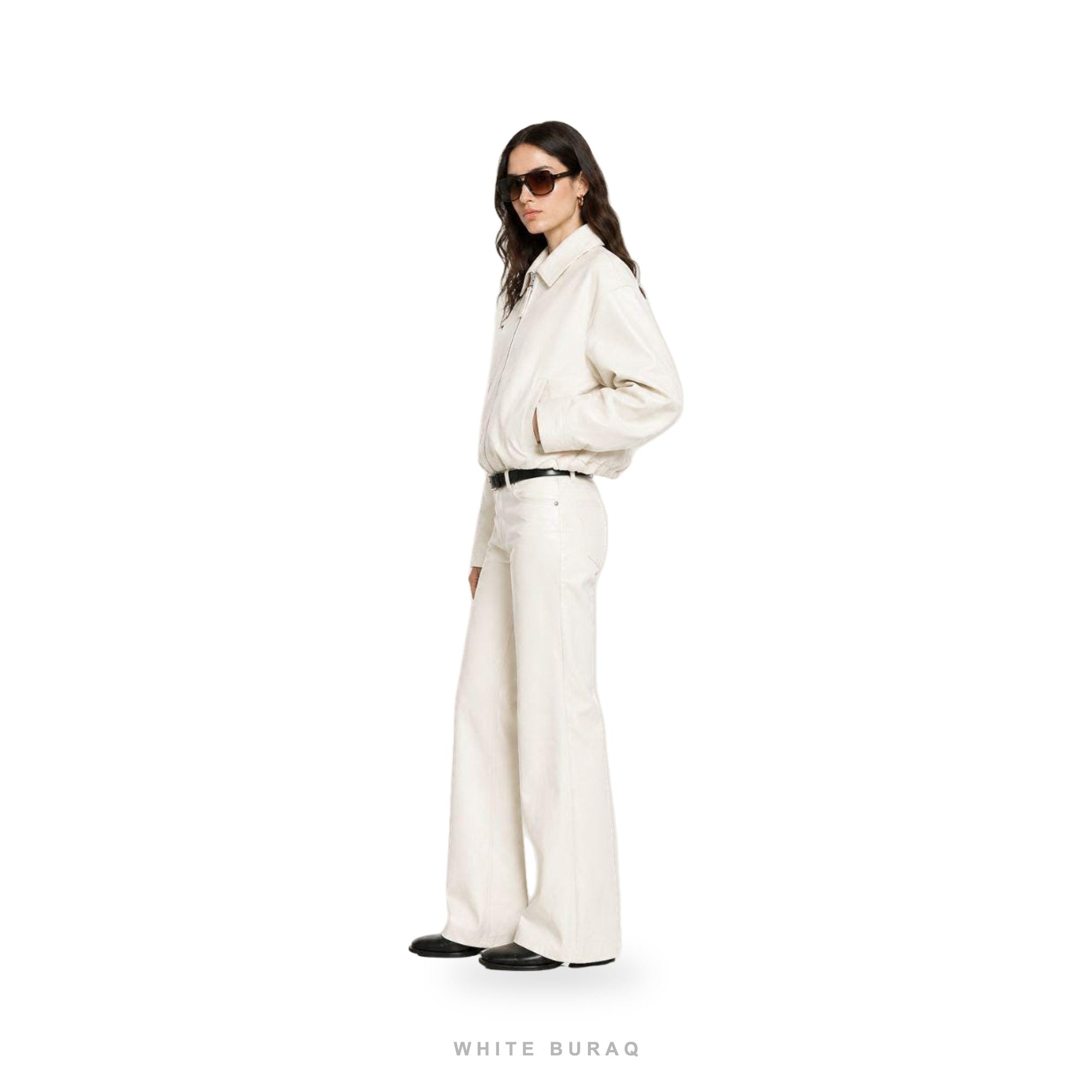 Women's White Leather Minimal Zip Jacket – view 4