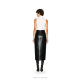 Women's Black Croc-Embossed Leather Midi Pencil Skirt – view 3
