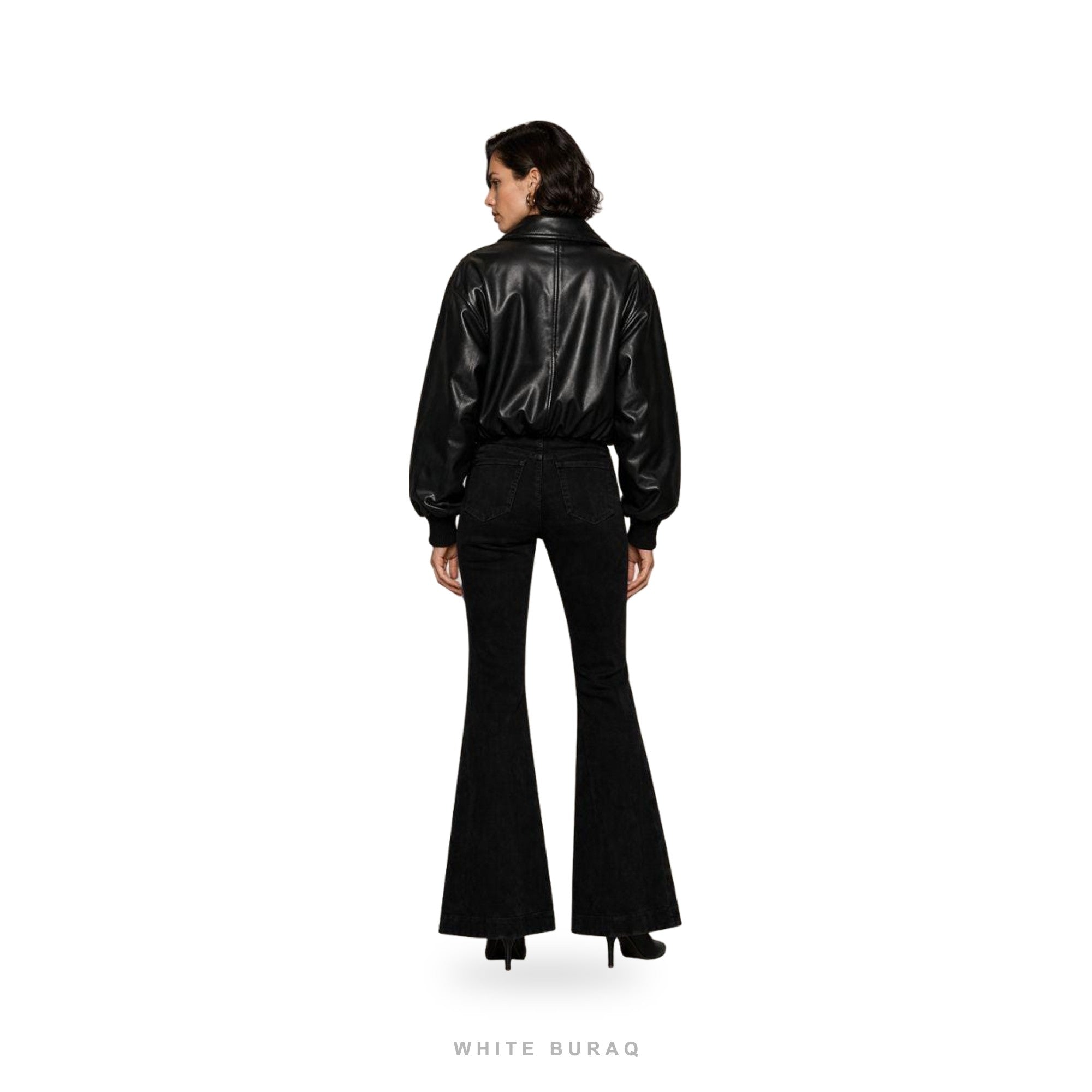 Women's Black Leather Oversized Zip Bomber – view 2