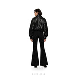 Women's Black Leather Oversized Zip Bomber – view 2