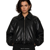 Women's Black Leather Oversized Zip Bomber – view 4