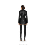 Women's Black Leather High-Neck Mini Coat – view 2