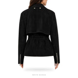 Women's Black Suede Belted Button-Front Jacket – view 2