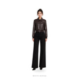 Women's Deep Brown Leather Cropped Button Jacket – view 2