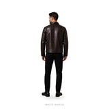 Men's Dark Brown Croc-Embossed Leather Zip Jacket – view 2