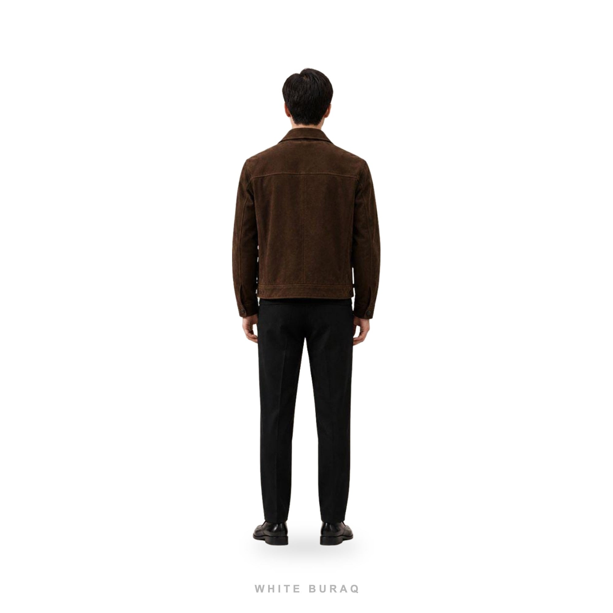 Men's Espresso Suede Minimal Trucker Jacket – view 2