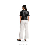 Women's Black Leather Short-Sleeve Blouse Jacket – view 2