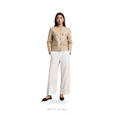 Women's Beige Leather Collarless Tailored Jacket – view 4