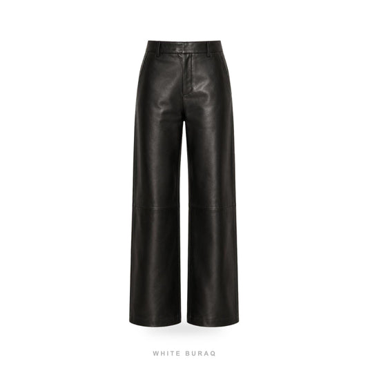 Women's Black Leather Wide-Leg Palazzo Pants
