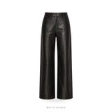 Women's Black Leather Wide-Leg Palazzo Pants