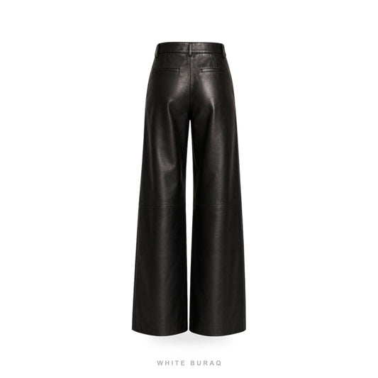 Women's Black Leather Wide-Leg Palazzo Pants – view 2