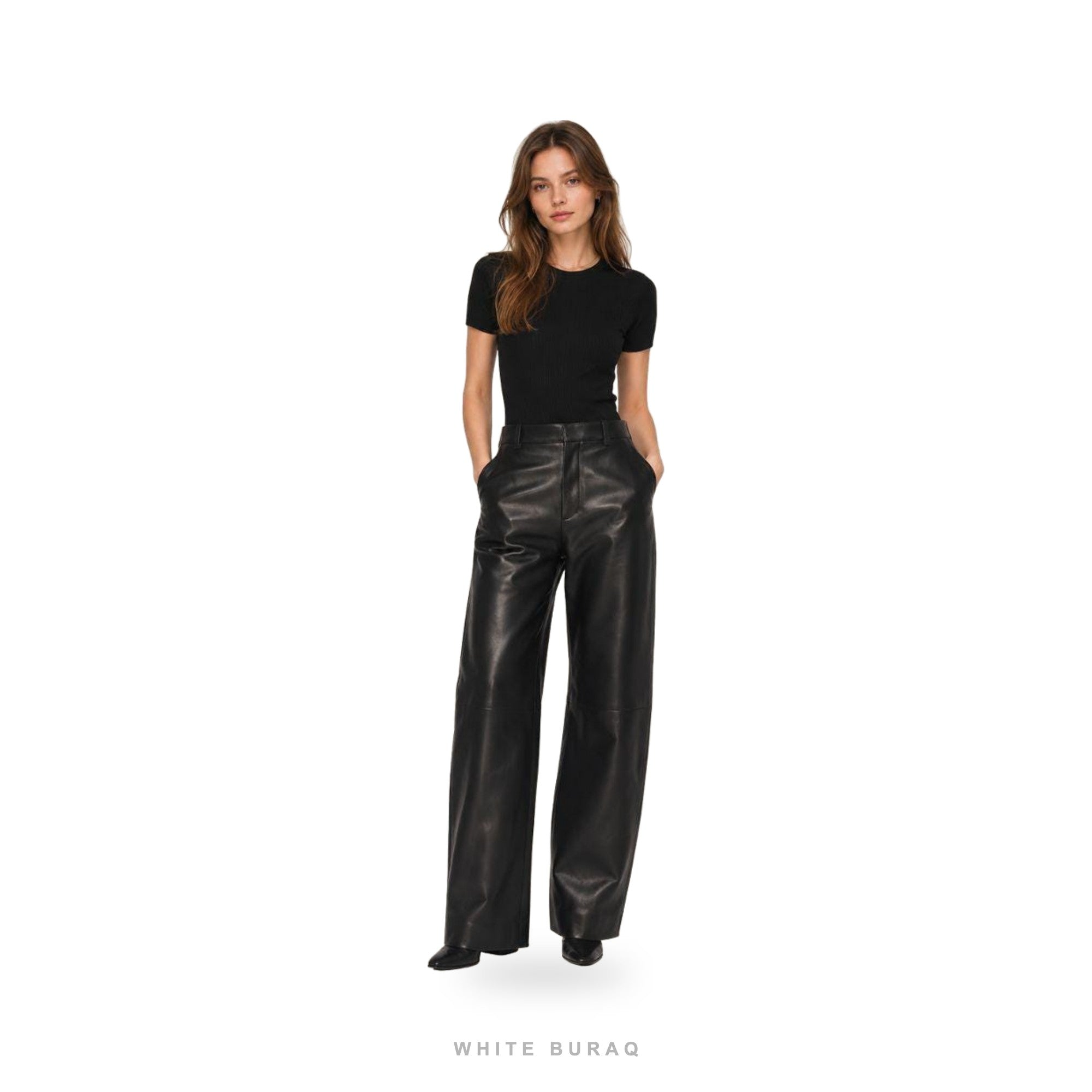 Women's Black Leather Wide-Leg Palazzo Pants – view 4