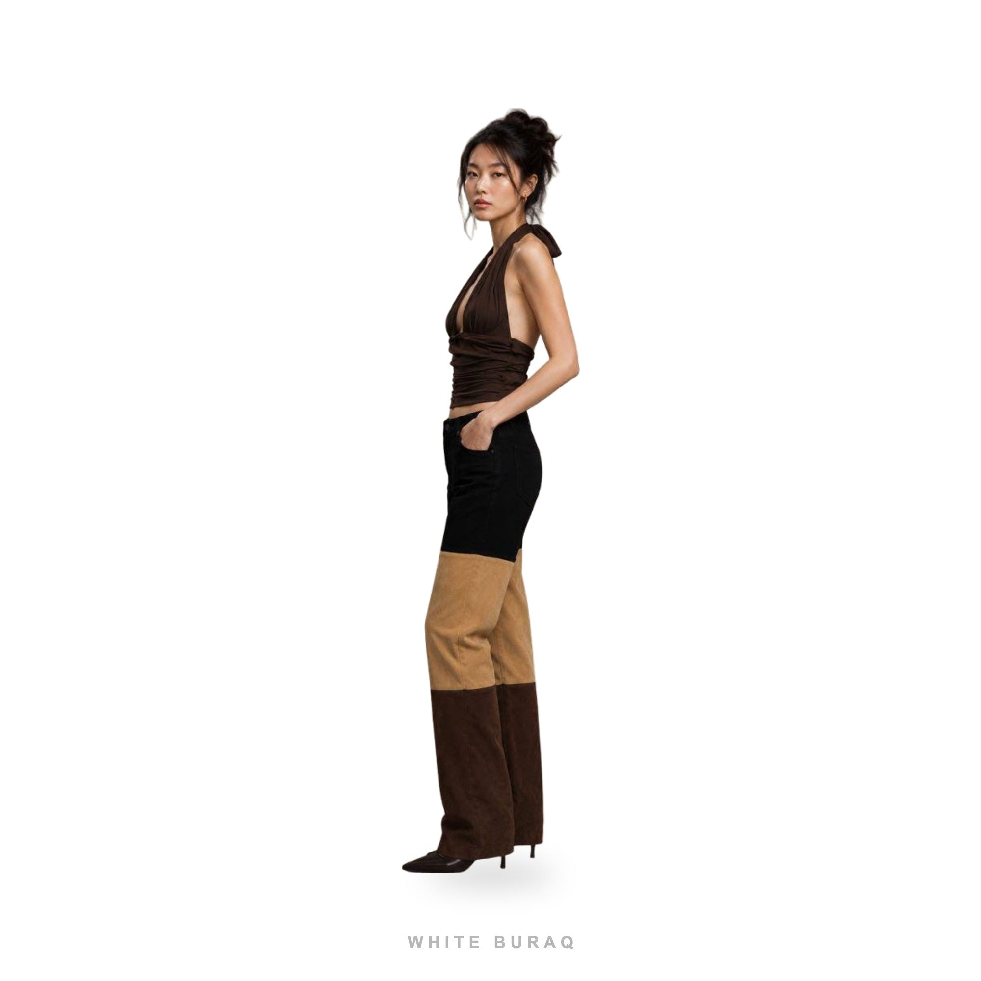 Women's Color Block Suede Wide-Leg Pants – view 4