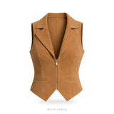 Women's Camel Suede Tailored Zip Waistcoat