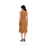 Women's Camel Suede Sleeveless Button Midi Dress – view 2