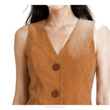 Women's Camel Suede Sleeveless Button Midi Dress – view 3