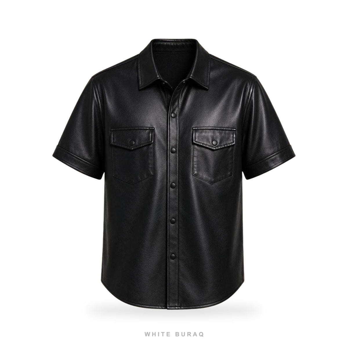 Men's Black Leather Short-Sleeve Shirt Jacket