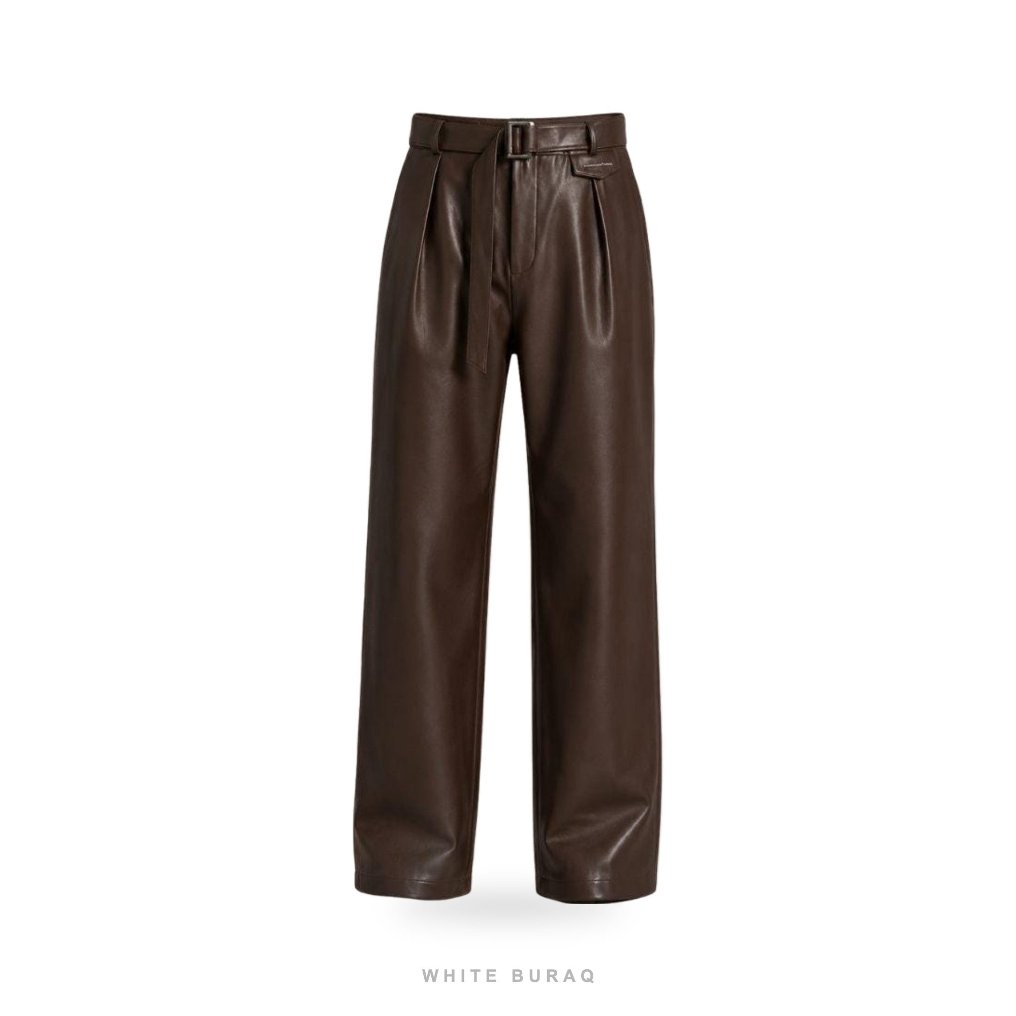Men's Espresso Brown Leather Straight-Leg Trousers