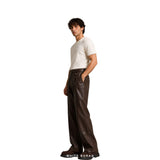 Men's Espresso Brown Leather Straight-Leg Trousers – view 3