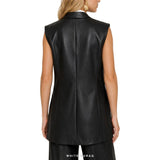 Women's Black Leather Double-Breasted Longline Vest – view 3