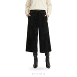 Women's Black Suede Wide-Leg Culotte Shorts