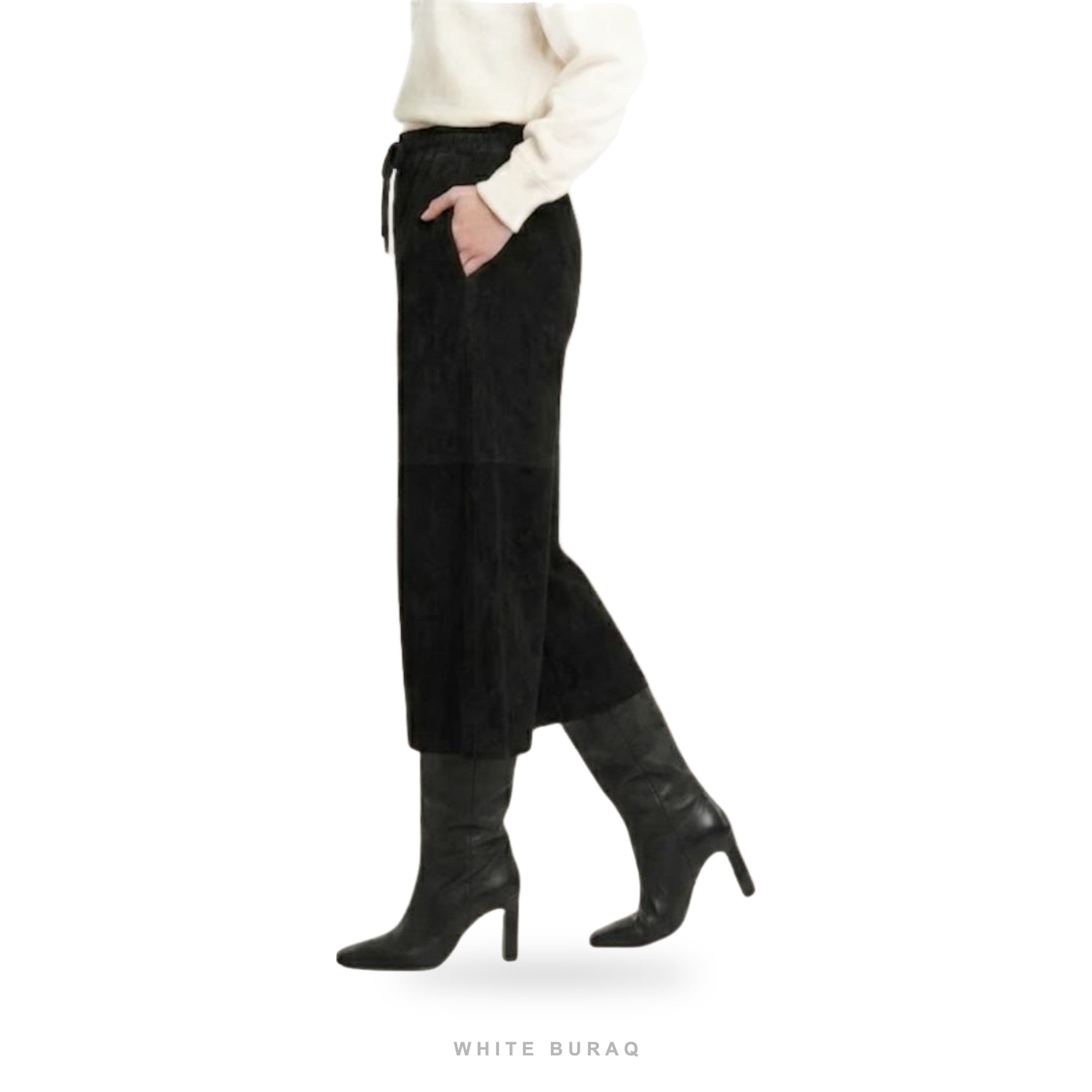 Women's Black Suede Wide-Leg Culotte Shorts – view 2