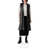 Women's Long Black Sheepskin Open-Front Vest