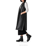 Women's Long Black Sheepskin Open-Front Vest – view 3