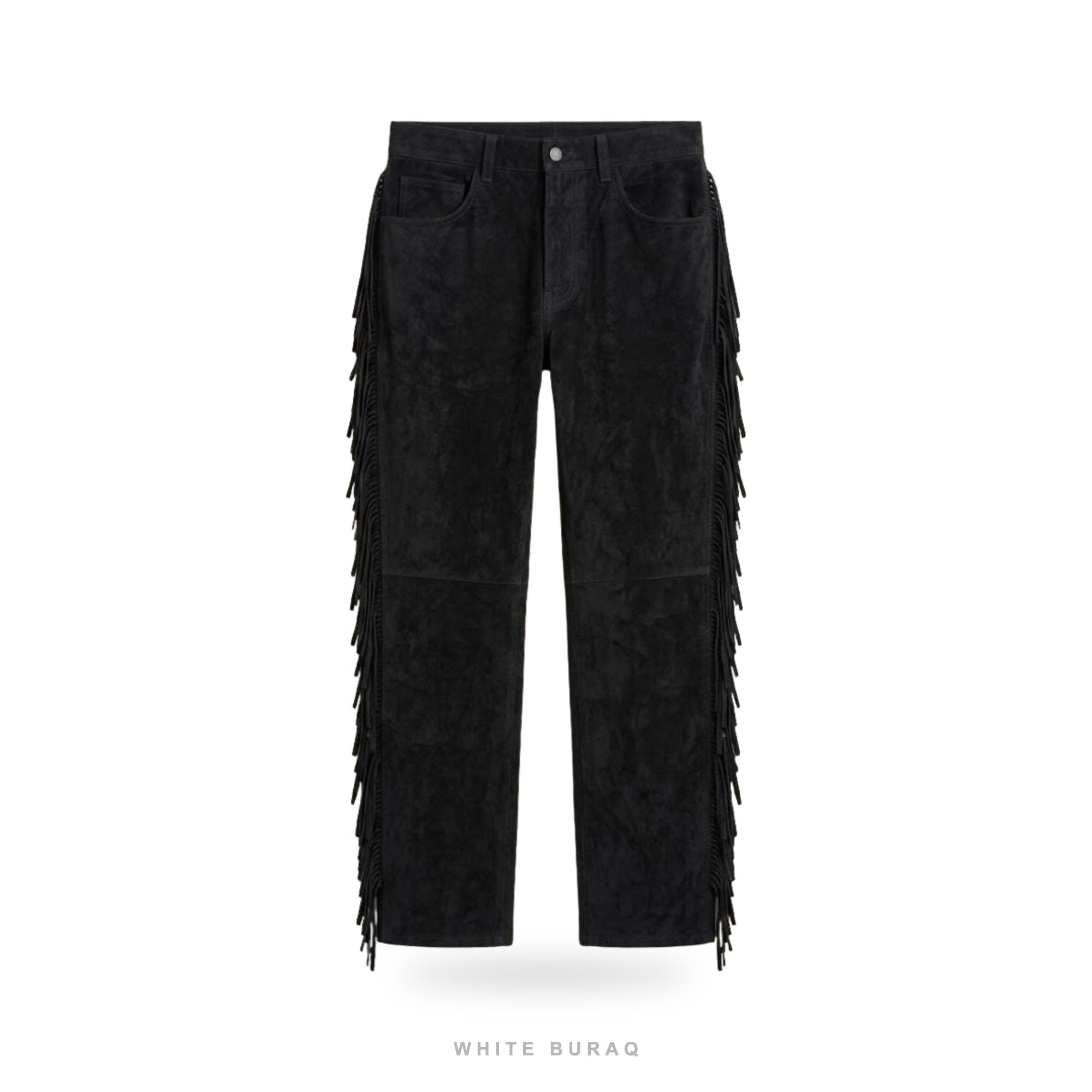 Men's Black Suede Western Fringe Pants
