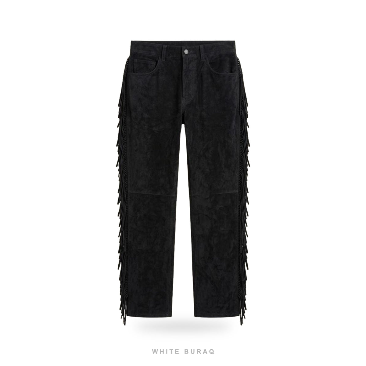 Men's Black Suede Western Fringe Pants