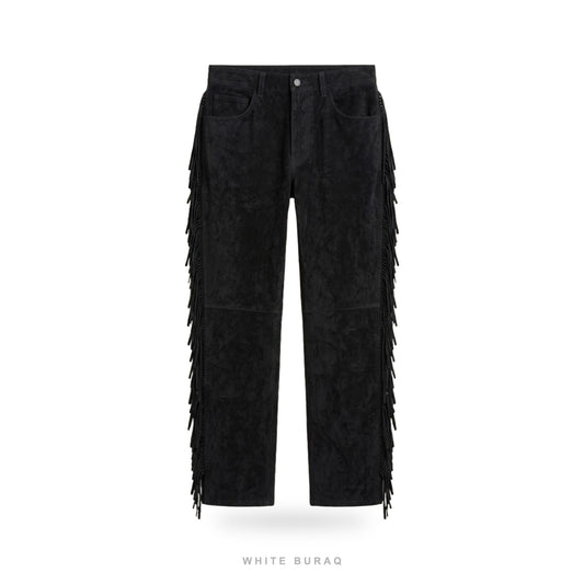 Men's Black Suede Western Fringe Pants