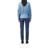 Women's Sky Blue Leather Western Fringe Jacket – view 4