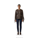 Women's Brown Leather Studded Fringe Western Jacket – view 2
