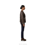 Women's Brown Leather Studded Fringe Western Jacket – view 3