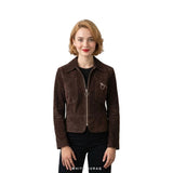 Women's Dark Brown Suede Cropped Utility Jacket