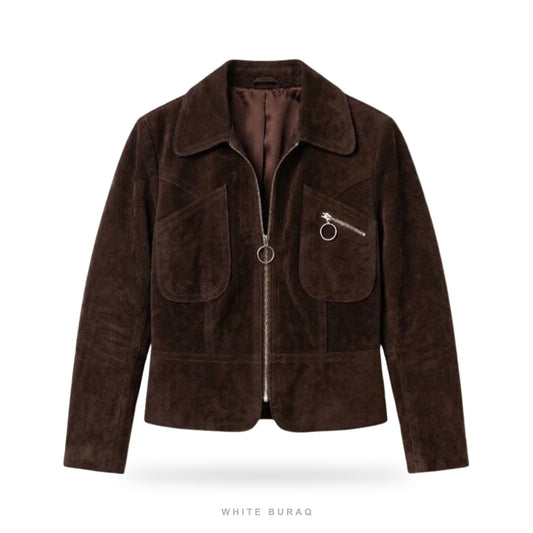 Women's Dark Brown Suede Cropped Utility Jacket – view 2
