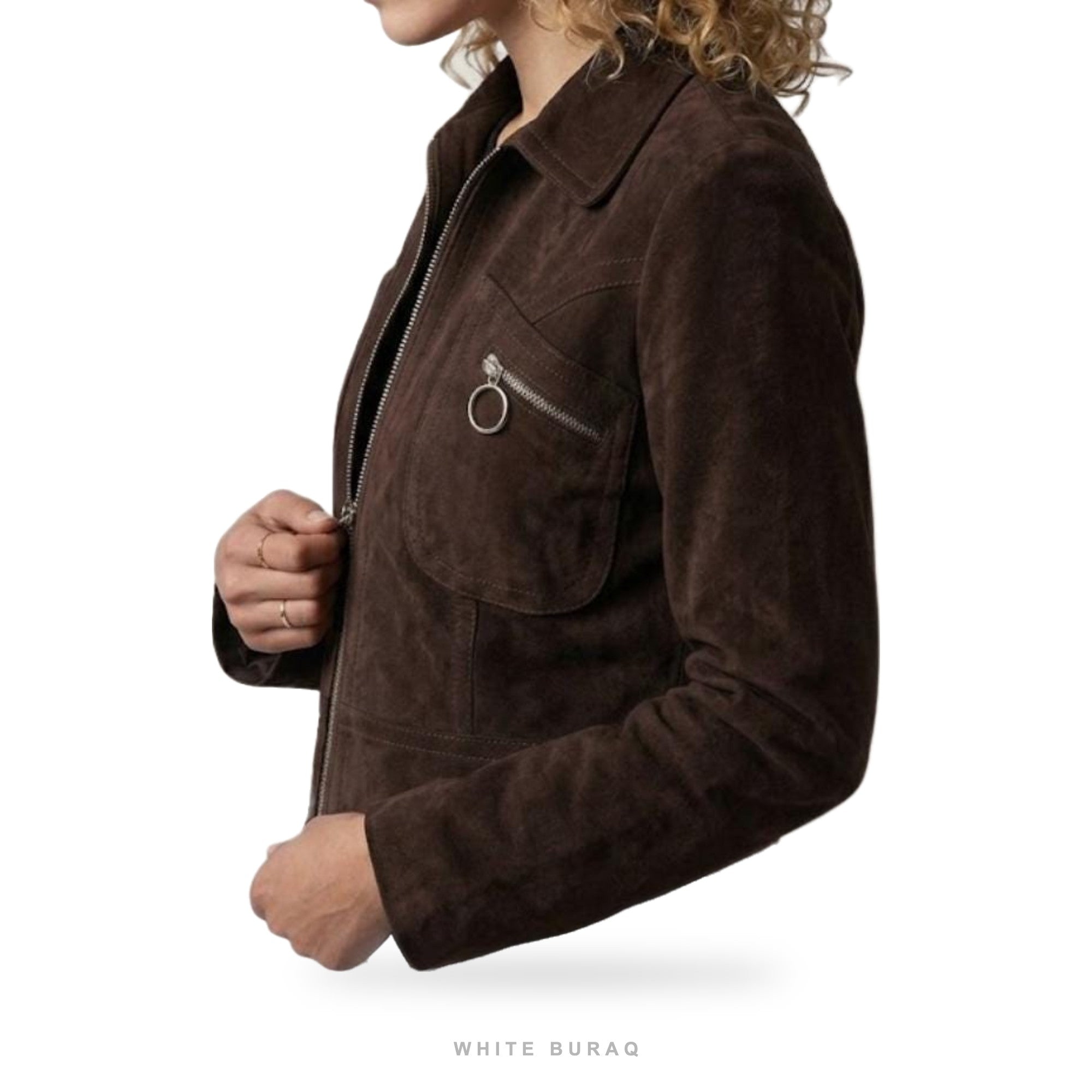 Women's Dark Brown Suede Cropped Utility Jacket – view 4