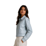 Women's Sky Blue Leather Quarter-Zip Pullover – view 3
