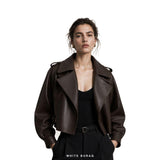 Women's Dark Brown Oversized-Lapel Cropped Biker Jacket – view 4