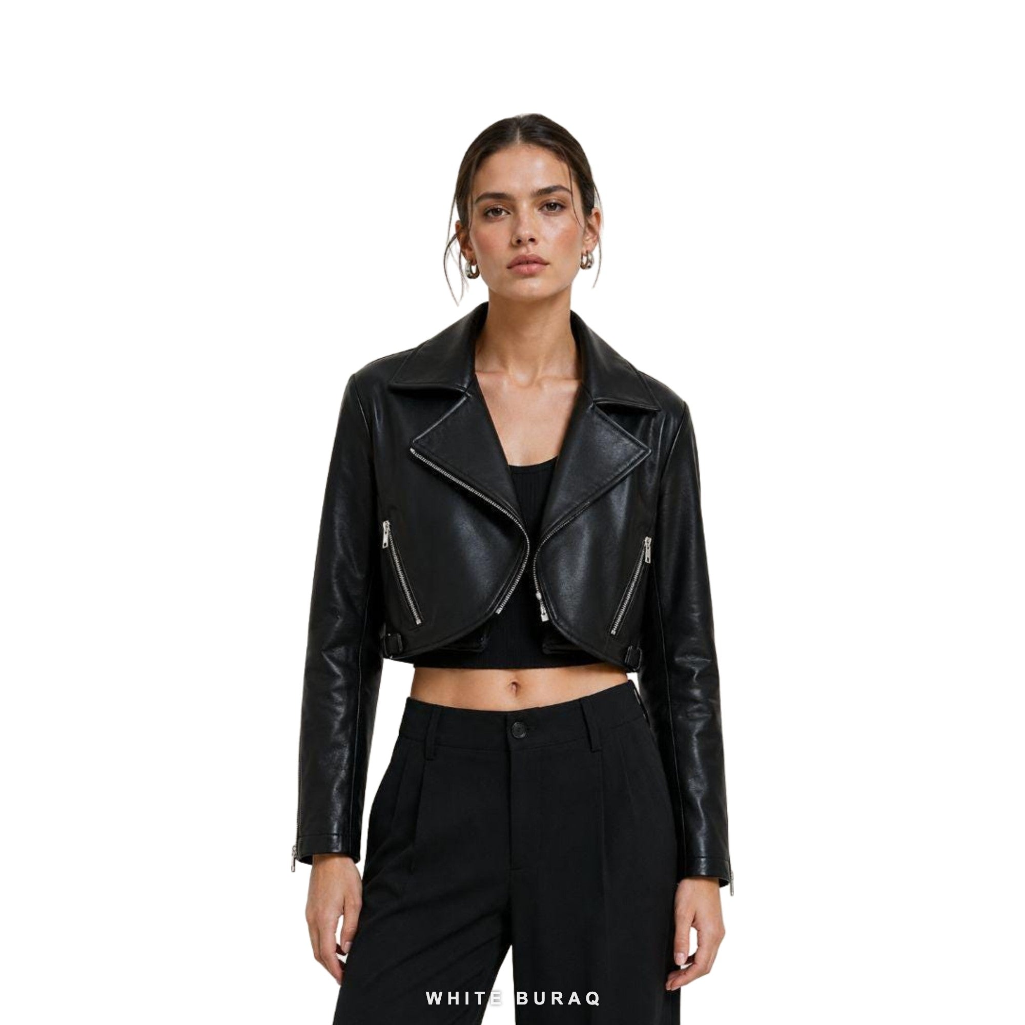 Women's Black Ultra-Cropped Asymmetric Biker Jacket – view 2