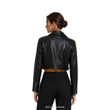 Women's Black Ultra-Cropped Asymmetric Biker Jacket – view 3