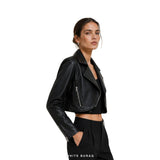 Women's Black Ultra-Cropped Asymmetric Biker Jacket – view 4