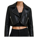 Women's Black Ultra-Cropped Asymmetric Biker Jacket – view 5