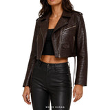 Women's Dark Brown Croc-Embossed Cropped Biker Jacket – view 4