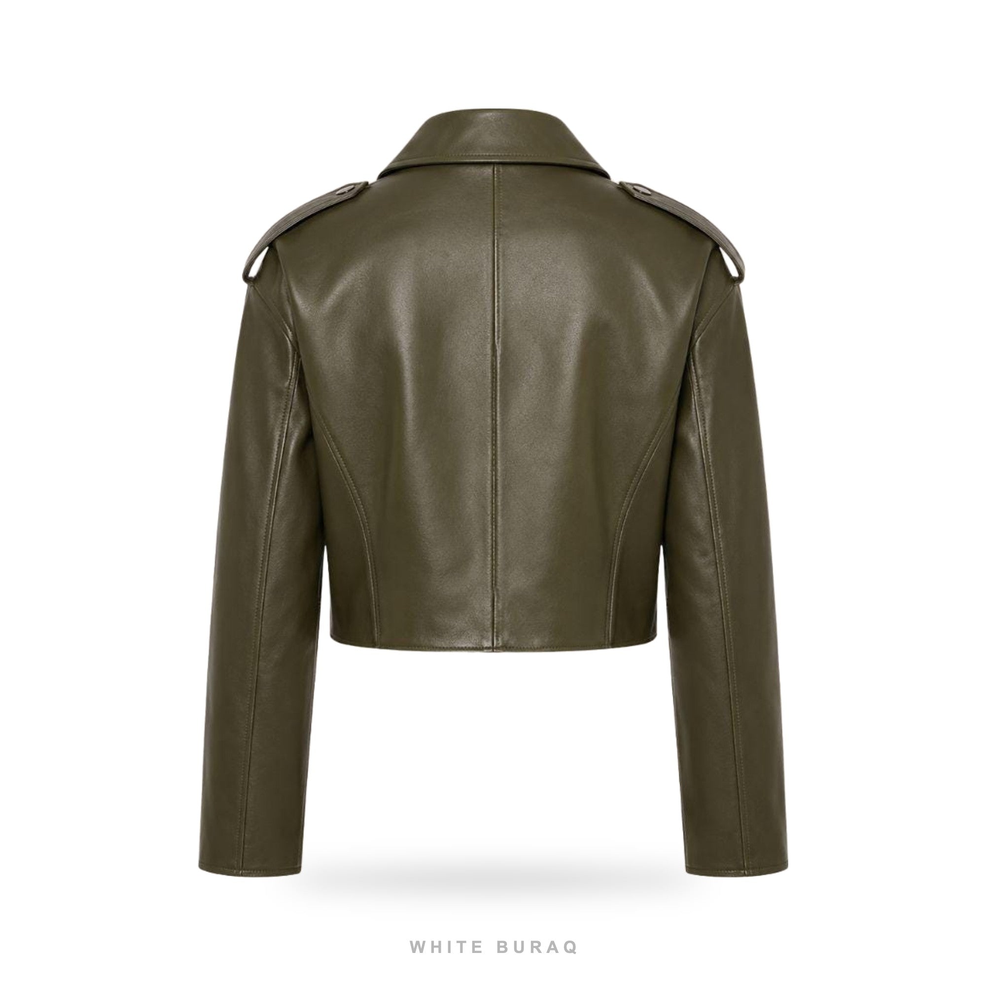 Women's Olive Green Cropped Sheepskin Biker Jacket – view 5
