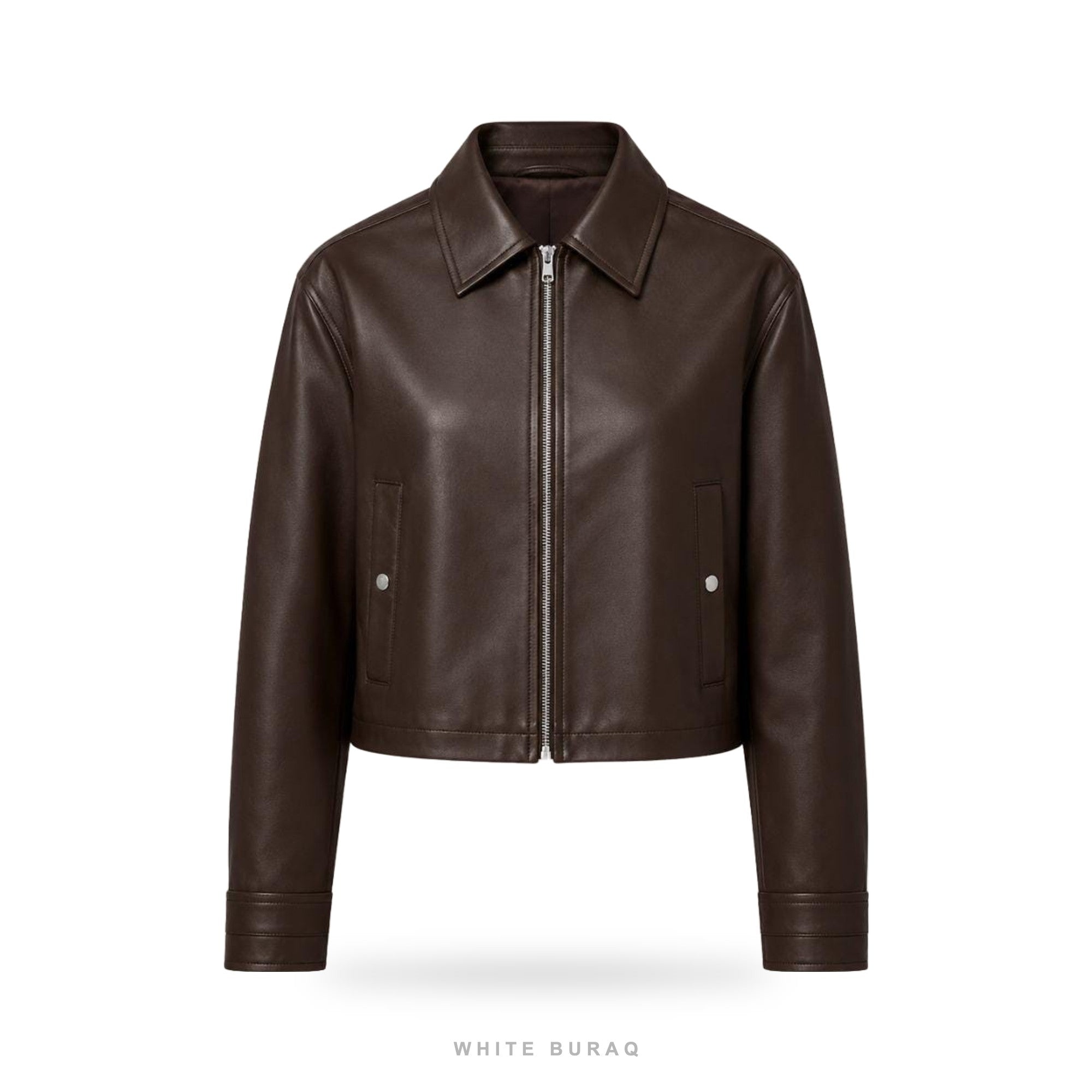 Women's Dark Brown Sheepskin Cropped Cafe Racer Jacket