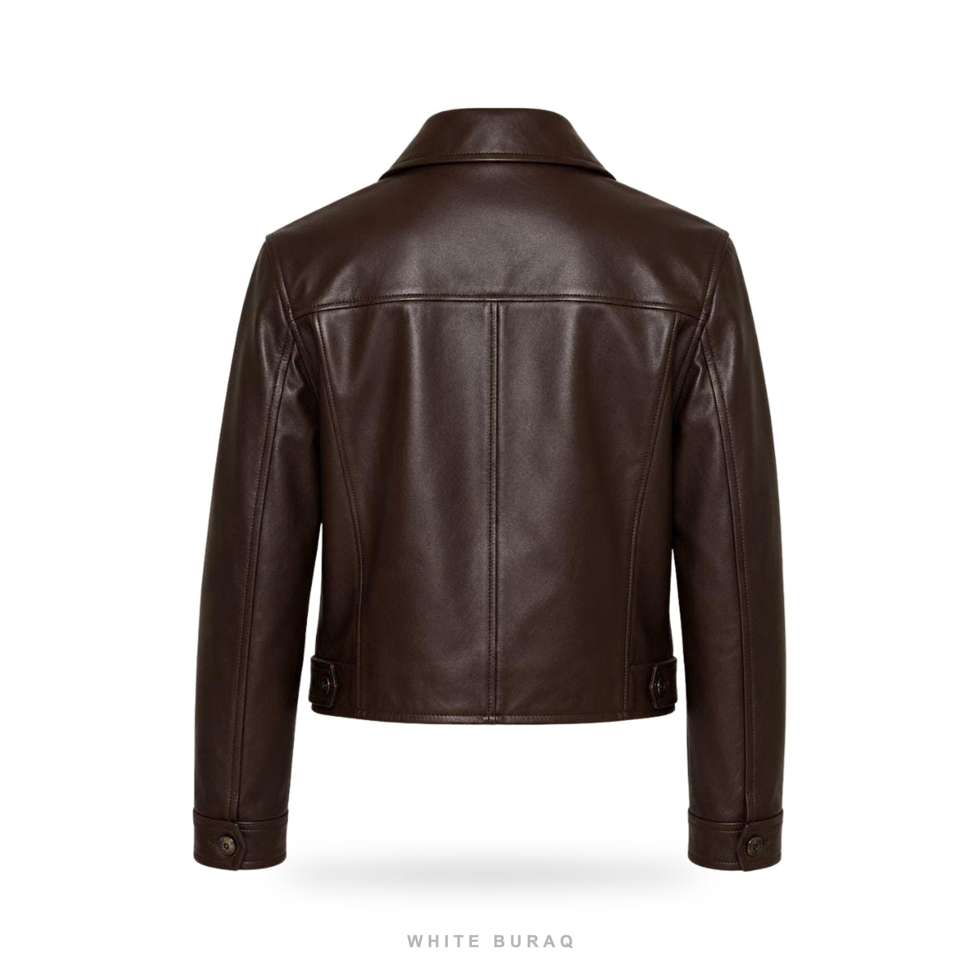 Women's Dark Brown Sheepskin Cropped Cafe Racer Jacket – view 5